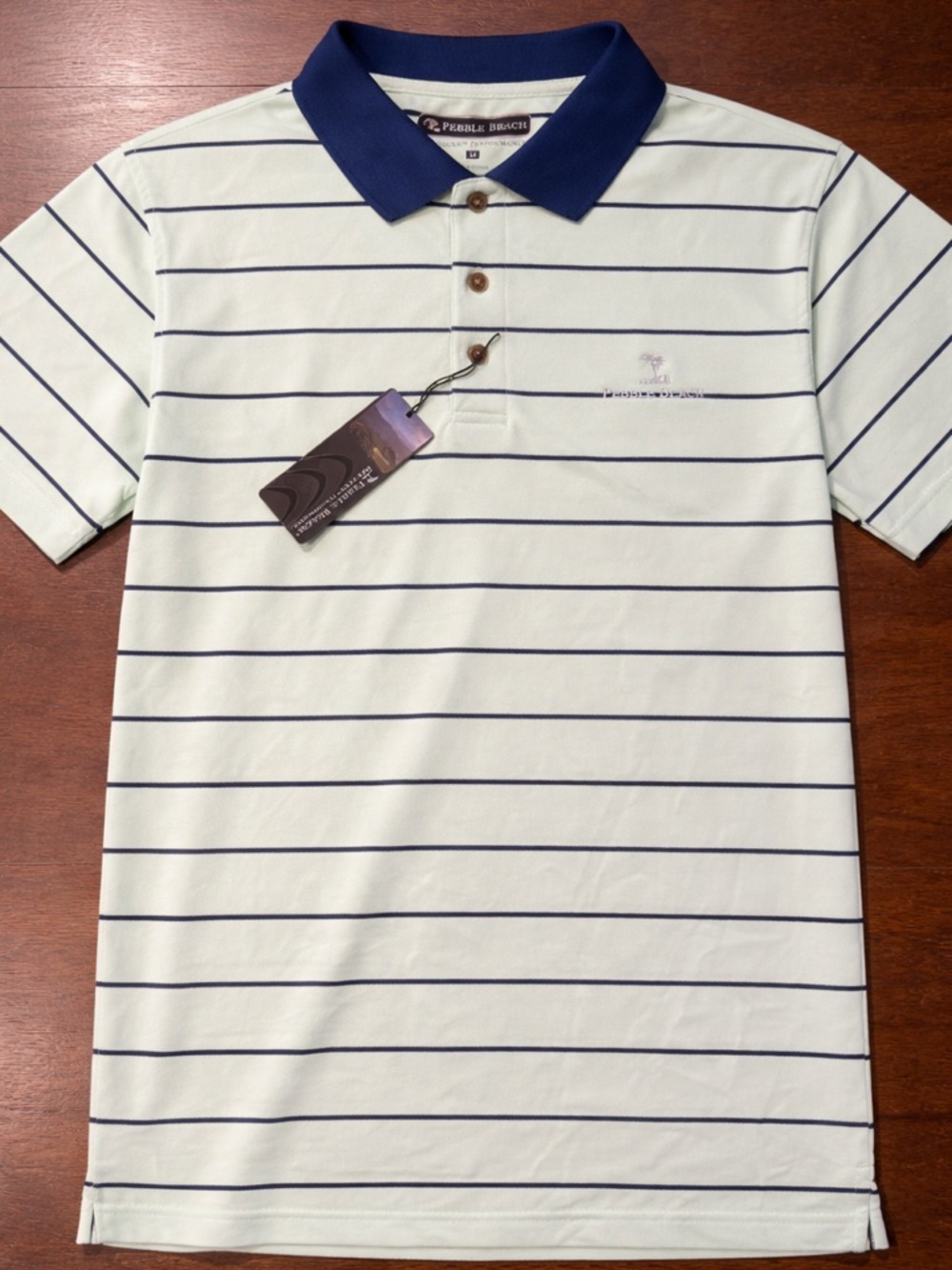 NWT Pebble Beach Dry-Luxe Performance Polo Shirt Men’s Medium Mint Green Striped